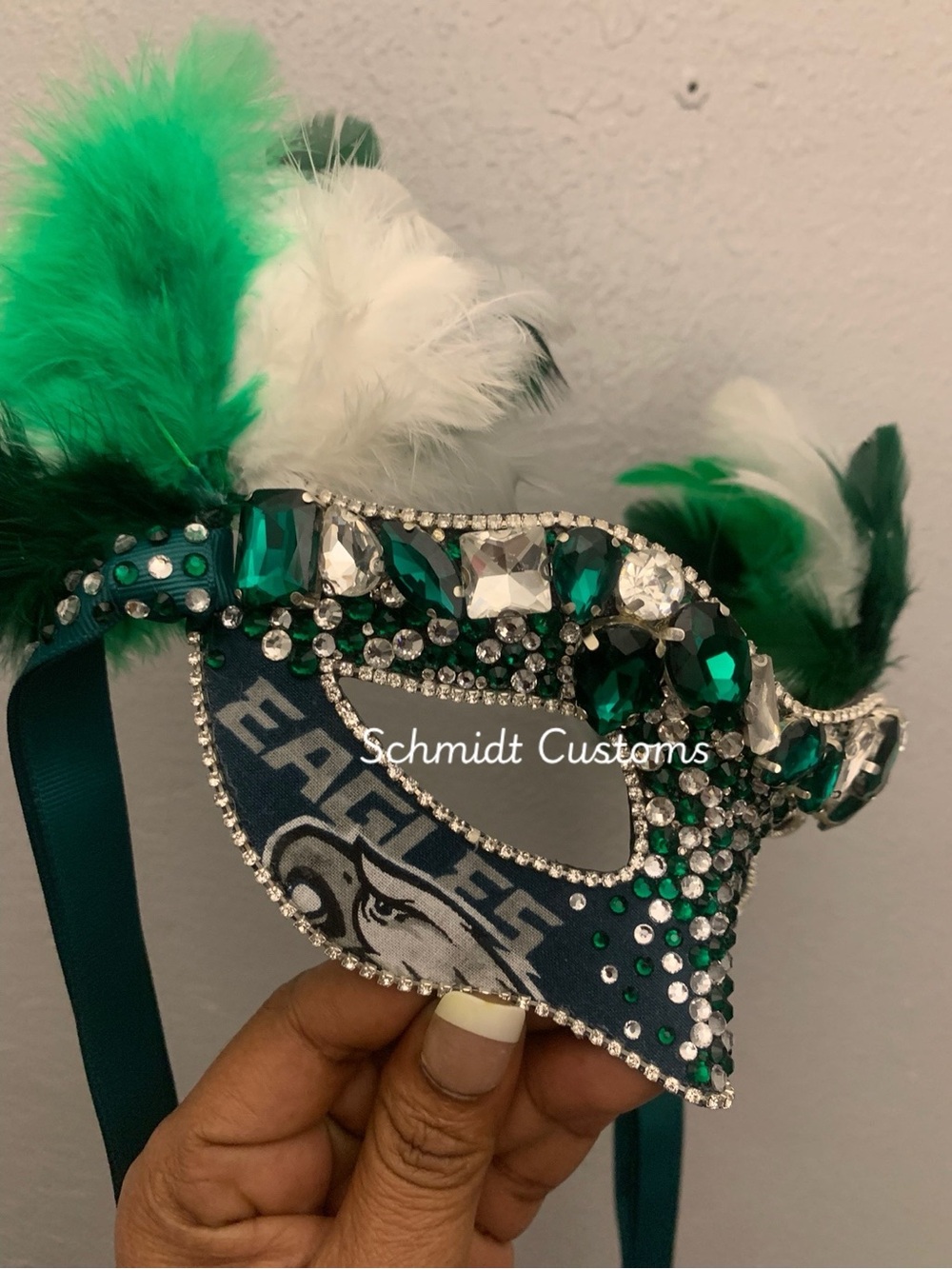Eagles Green & White Feather Eye Mask by